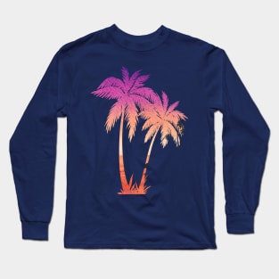 Palm trees silhouette and sunset double exposure Long Sleeve T-Shirt